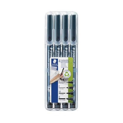 STAEDTLER 31-9WP4GS Lumocolor Permanent Pen Set - Assorted Line Widths, Black (Pack of 4)