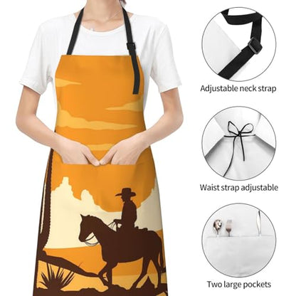 KKdskkds Tribal Boho Geometric Multi-Purpose Adjustable Waterproof Apron With Pocket For Men Women - color: Sunset Western Cowboy Silhouette in Desert
