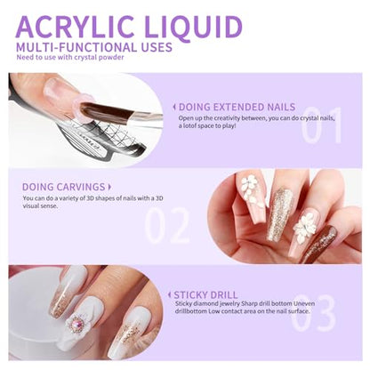 Acrylic Liquid Monomer 120ml/4.2fl.oz,Nail Liquid Monomer for Acrylic Powder Nails Extension Acrylic Nail Kit - color: 120ml set