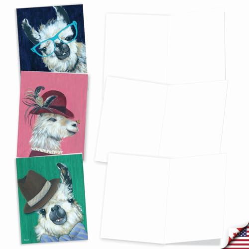 The Best Card Company Assorted Blank Greeting Card Box Set - Incl. 20 Cards + Envelopes - 10 Unique Designs - refined for Thank Yous, Invitations, More - Personality Llamas AM7036OCB-B2x10-NB - style: Personality Llamas