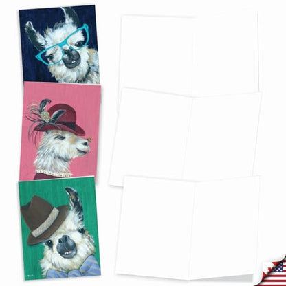 The Best Card Company Assorted Blank Greeting Card Box Set - Incl. 20 Cards + Envelopes - 10 Unique Designs - refined for Thank Yous, Invitations, More - Personality Llamas AM7036OCB-B2x10-NB - style: Personality Llamas