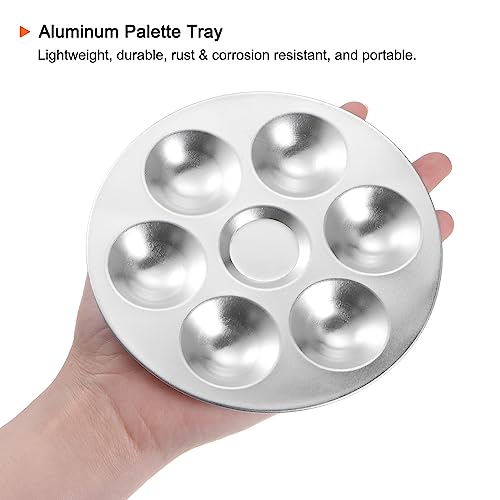 HARFINGTON 2pcs Aluminum Round Paint Mixing Pallet, 5.4" 6 Wells, Silver, for Acrylic Oil Watercolor Artist DIY Painting