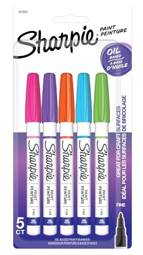 Sharpie Paint Oil-Based Paint Markers Set of 5 Bright/NEON Purple, Pink, Green, Orange, Blue