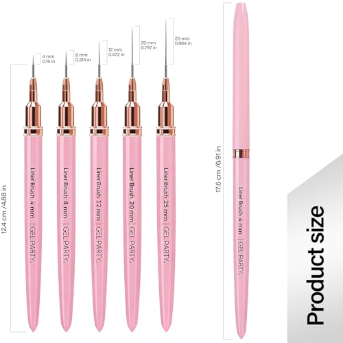 GELPARTY 7Pcs Pink Nail Art Brush Set - Professional Ultra-Fine Liner & Detail Brushes for Gel Polish & Acrylic Nails - Includes White Agate Palette & Holder - Manicure Design Tool Kit - color: Pink