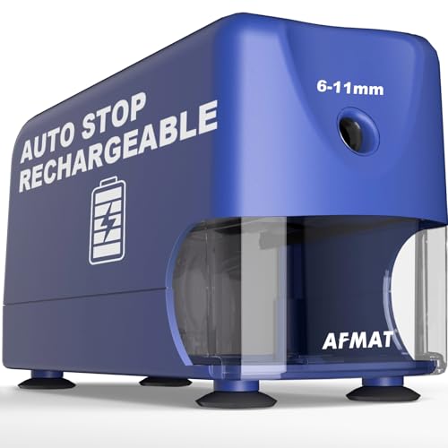 AFMAT Electric Pencil Sharpener, Cordless & Rechargeable, Heavy Duty Classroom Pencil Sharpeners for 6-11mm Pencils, Auto Stop, 2s Fast Sharpening, Battery Powered, 10,000 Sharpenings, Blue, PSD3 - color: Blue