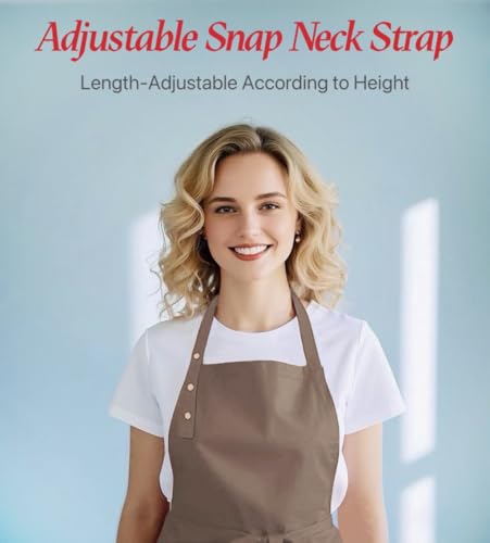 Kitchen Cooking Apron for Women Men Water-Resistant Artist Barista Baking Craft Catering Work Bib with Large Pockets - color: Brown
