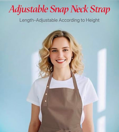 Kitchen Cooking Apron for Women Men Water-Resistant Artist Barista Baking Craft Catering Work Bib with Large Pockets - color: Brown