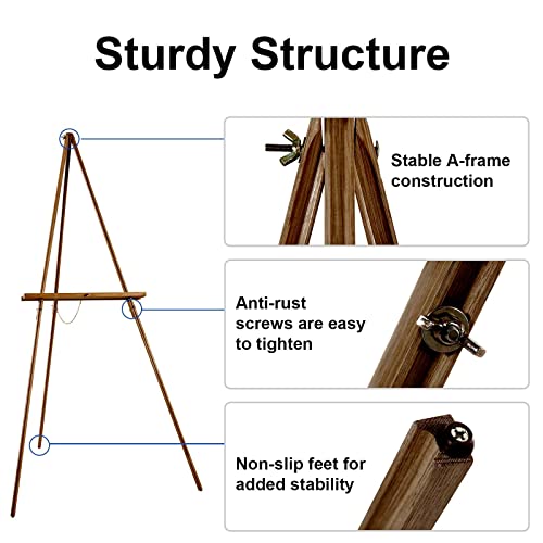 Falling in Art 65" A-Frame Tripod Easel Stand, Wooden Display Easel with Adjustable Canvas Holder, Floor Easel for Wedding Signs, Posters, Paintings, Artwork(Brown) - color: Brown-1 Pack