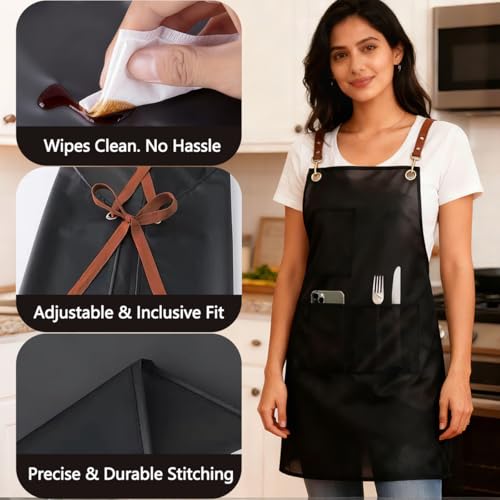 2 Pack Waterproof Translucent Apron with Large Pockets,Cross Back Apron Cooking Apron for Dishwashing,Cleaning Fish, - color: Black&brown