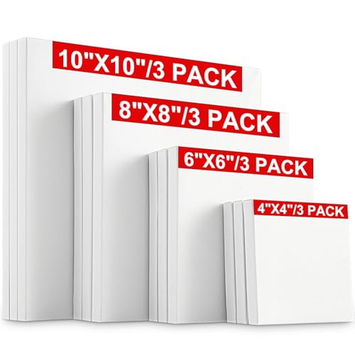 12 Pieces Assorted Size Mini Art Canvas Stretched for Craft Painting Drawing (4 Inches/ 6 Inches/ 8 Inches/ 10 Inches) - size: 4 Inches, 6 Inches, 8 Inches, 10 Inches