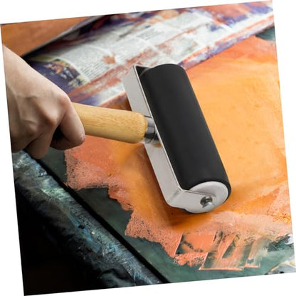 HOMSFOU 10cm Rubber Ink Roller Set for Printmaking Scrapbooking Stamping Craft Projects Heavy Metal Frame for Longevity