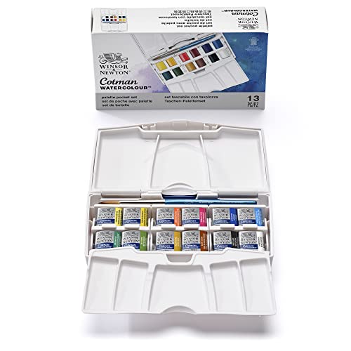 Winsor & Newton Cotman Watercolor Paint Set, Palette Pocket Set, 12 Half Pan w/ Brush - style: 12 Half Pan Palette Pocket Set
