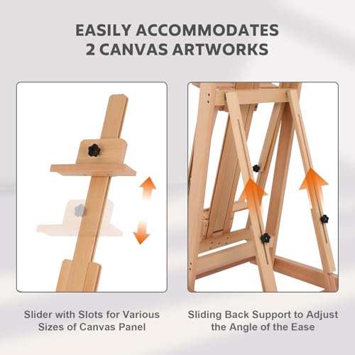 Art Easels for Painting Adult, H-Frame Easel with Braked Wheels, Height and Angle Adjustable (Vertical to Horizontal) Heavy Duty Easel Holds 2 Canvases - style: Model 1