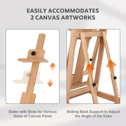 Art Easels for Painting Adult, H-Frame Easel with Braked Wheels, Height and Angle Adjustable (Vertical to Horizontal) Heavy Duty Easel Holds 2 Canvases - style: Model 1