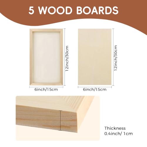 5 Pack 6x12 Inch Wood Panel Boards,Unfinished Wood Frames for DIY Art Projects, Square Canvas for Painting, Pouring, Arts Use with Oils, Valentine's Day Halloween Christmas Decorative Panel Canvas - size: 6 x 12 inch