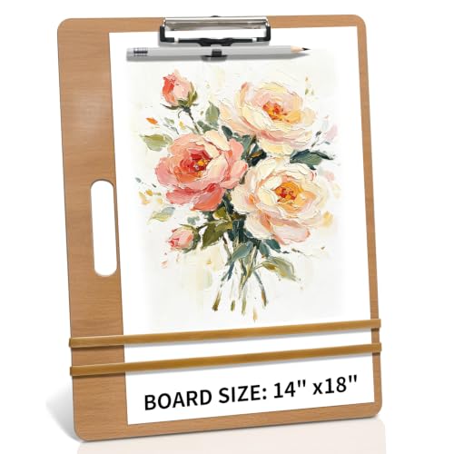 14"x18" Sketch Board with Dry-Erase Surface, Drawing Board with Metal Clip & Elastic Bands, Portable Art Board for Kids, Students, Painting, Sketching, Drawing Art Supplies(Wood Grain) - color: Wood Grain, size: 14"*18"