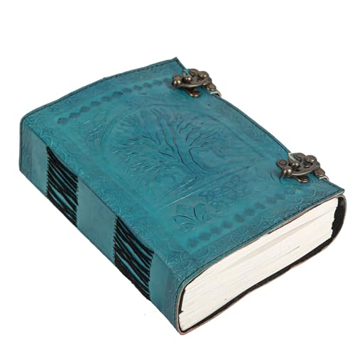 600 Pages Handmade Large Leather Journal Diary Embossed Tree of Life Book Of Shadows Notebook Writing Seven Chakra Grimoire Sketchbook 7 x 10 Leather Bound (Ocean Blue) - color: Ocean Blue
