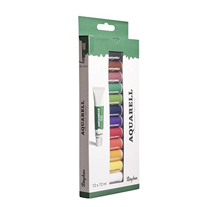 Rayher Artists Watercolour Paint Set, 12 Colours, Each Tube 12 ml (Set 144 ml), Ideal for Paper, Cardboard, Canvas, Painting Card, Beginners and Professional Artists 38915000 - style: Water colours