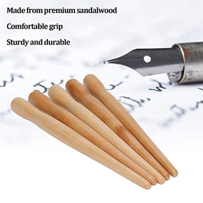 Cunyuer Dip Pen Nib Holder, 5PCS Sandalwood Professional Nib Holder for Cartoon Calligraphy Painting Writing (Wood Color)