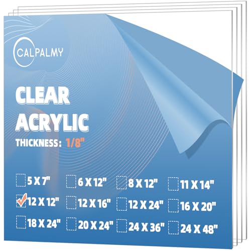 CALPALMY (4-Pack) 12 x 12” Clear Acrylic Sheet Plexiglass – 1/8” Thick; Use for Craft Projects, Signs, Display Cases, Dust Cover and More; Cut with Cricut, Engraver, Saw or Hand Tools – No Knives - color: Clear, size: 12"x12", 1/8" Thick