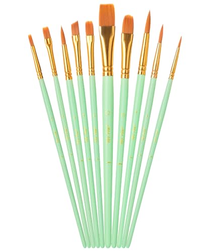Mr. Pen- Acrylic Paint Brushes Set, 10 Pack, Round & Pointed Tip | Nylon Hair Artist Brushes for Watercolor, Oil, Rock, Face, Nail, Miniature, Canvas, Detailing, Drawing, Art Supplies - color: Mint Whisper, size: 10 Pcs