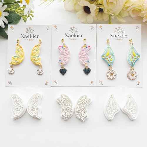 Xaekicr 12 Pairs Butterfly Wing Polymer Clay Cutters - Detailed Texture Jewelry Making Tools for Earrings & DIY Crafts, Soft Clay Shaping Molds - color: 2E color