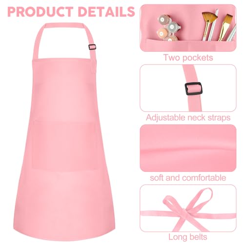 10 Pack Kids Apron Children Apron Adjustable with 2 Pockets Kids Chef Painting Aprons for Cooking Baking Painting Crafts Making (Pink) - color: Pink