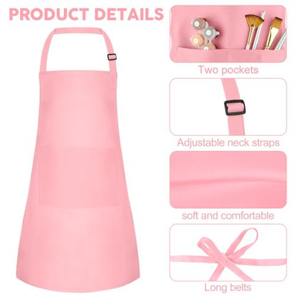 10 Pack Kids Apron Children Apron Adjustable with 2 Pockets Kids Chef Painting Aprons for Cooking Baking Painting Crafts Making (Pink) - color: Pink