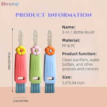 3 in 1 Bottle Cleaning Brush Set, Multifunction Silicone Cup Lid Gap Cleaner, Home Kitchen Crevice Cleaning Tools, Cute Colorful Rabbit，3 Pcs - color: 3pcs Multicolor