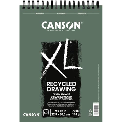 Canson XL Series Recycled Drawing Paper Pad, 9" x 12", White, 70 lb. (114gsm), Ideal for Dry Media, 60 Sheets/Pad - size: 9x12