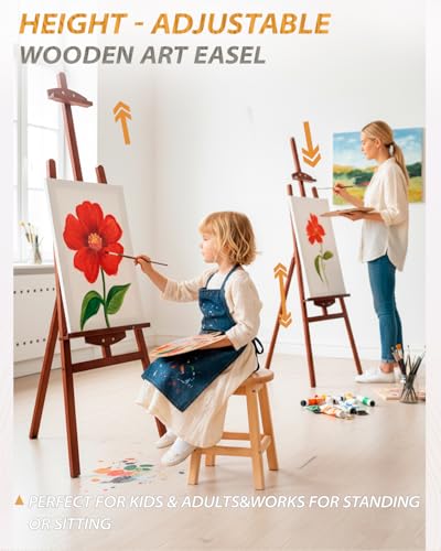 Foldable & Adjustable Art Easel Stand, Pine Wooden Easel Art Easels for Painting Adult Artist Easel Stand for Painting Easle Floor Standing,Large Easel Stand for Display Canvas Wedding,Walunut Easel - style: Walnut