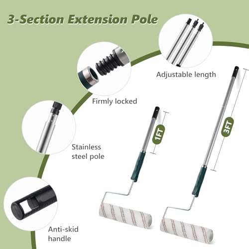 Mister Rui 28 Pack Paint Roller Kit with Extension Pole, 4" & 9" Paint Roller with Tray, Professional Paint Brushes Set, Painting Supplies for Home Interior, Walls, Ceilings