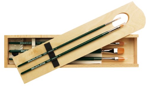da Vinci Oil & Acrylic Series 5243 Nova Synthetic Paint Brush Set with Wood Mixing Palette, Multiple Sizes, 5 Brushes (Series 1670, 1870, 1875) - style: Nova Oil & Acrylic Synthetic Wood Box Set