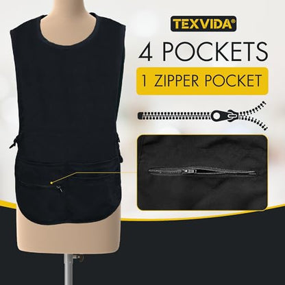 5 Pockets Cobbler Aprons for Women Men (Pack of 2) – Zipper Pocket Smock Apron - color: Black, size: X-Large