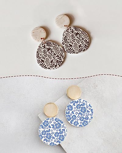 Puocaon Botanical Clay Silk Screen - 6 Pcs Plant Reusable Silk Screen Stencils for Polymer Clay Jewelry Making, Polymer Clay Tools Stencils