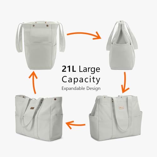 TOPDesign Large Canvas Tote Bag for Women, Shoulder Bag with Laptop Sleeve & Pockets, Everything Tote for Travel, Work (Light Grey) - color: Light Grey