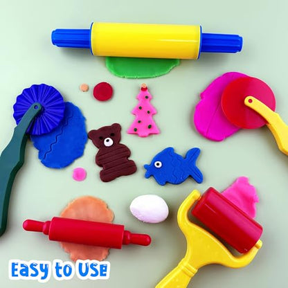 Clay and Dough Tools 6 Pieces Basic Dough Tool Set for Kids, Variety of Rolling Pins, Rollers, Cutters - color: TTZ