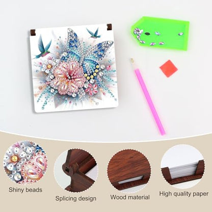 Diamond Painting Kit memo Box, Diamonds Art DIY Flower and Butterfly Patterns Sticky Note Box Special Shape Drill, with 160 Sticky Note, Ideal for Home Office Supplies, Handicrafts, Holiday Gifts - color: Flower and Butterfly