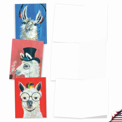 The Best Card Company Assorted Blank Greeting Card Box Set - Incl. 20 Cards + Envelopes - 10 Unique Designs - refined for Thank Yous, Invitations, More - Personality Llamas AM7036OCB-B2x10-NB - style: Personality Llamas