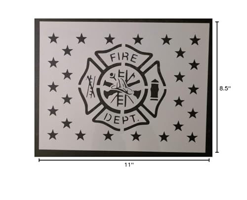 Reusable Sturdy Stencil Fire Department Flag 11" x 8.5" Cut Stencil Sheet (not Paper) Arts and Crafts Material Scrapbooking for Airbrush Painting Drawing