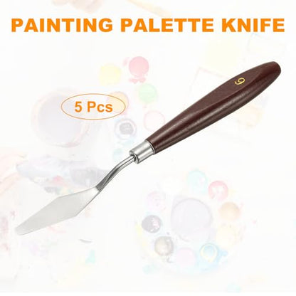 HARFINGTON 5pcs Palette Knife Painting Tool 2.17 x 0.63 Stainless Steel Art Spatula Pallet Knives Scrapers Tools with Beech Wood Handle for Acrylic Oil Canvas Mixing Spreading, Red/Silver - size: 2.17" x 0.63"