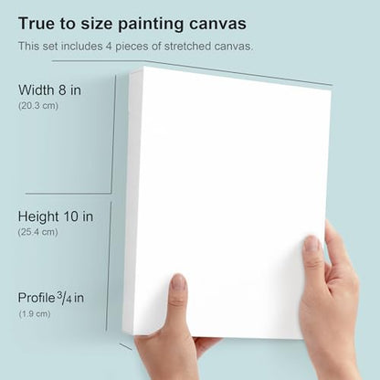 PHOENIX 8x10 Inch 4 Pack Artist Canvas - Small Stretched Canvases for Painting - 3/4 Inch Profile, 100% Cotton 11 Oz. Gesso Primed White Blank Professional Canvas Oil & Acrylic Paints - size: 8"x10" / 4 PACK, style: Traditional