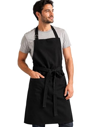 100% Cotton Kitchen Apron with 2 Pockets – Adjustable Chef Apron for Cooking Baking BBQ – Unisex Apron - color: Jet Black, size: Standard