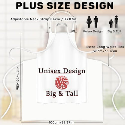 2 Pack Plus Size Waterproof Cooking Chef Apron with 2 Pockets for Men Women - color: White