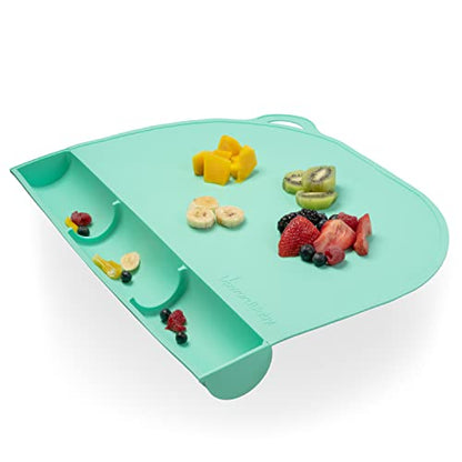 UpwardBaby Rectangular Silicone Placemat - Suction Food Catcher for High Chair & Kids, Non-Slip Washable Table Mats, Travel Toddler Placemat & Baby-Led Weaning Supplies, Mint - style: Food-Catching - Mint