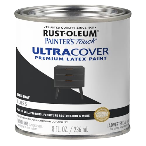 Rust-Oleum 1986730 Brush Painter's Touch Ultra-Cover Multi-Purpose Enamel Paint, 1/2 Pt Can, Gloss Dark Gray 8 Fl Oz (Pack of 1) - color: Gloss Dark Gray, size: 8 Fl Oz (Pack of 1)