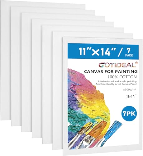 GOTIDEAL Canvases for Painting, 11x14 inch of 7, Professional Primed White Blank Flat Canvas Panels- 100% Cotton Artist Canvas Boards for Acrylics Painting, Oil Watercolor Tempera - size: 11"x14"