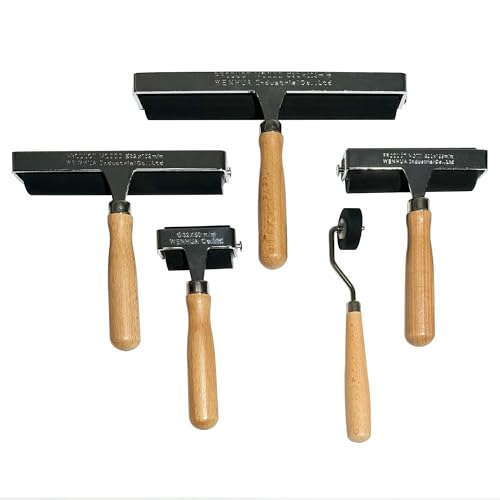 Soft Rubber Brayer – 45A Durometer Printmaking Roller, 8 Inch, for Gel Printing, Linocut & Block Printing, Heavy-Duty Steel Frame with Wood Handle - size: 8 in