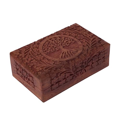 GURU JEE Wooden Indian Handmade Carving Box Tree of LifeTrinket Box Wood Jewelry Organizer Keepsake Box Perfect Gifts For Women 8x5x2.5 Inch - color: Tree Of Life_8X5