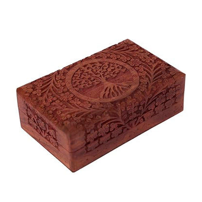 GURU JEE Wooden Indian Handmade Carving Box Tree of LifeTrinket Box Wood Jewelry Organizer Keepsake Box Perfect Gifts For Women 8x5x2.5 Inch - color: Tree Of Life_8X5